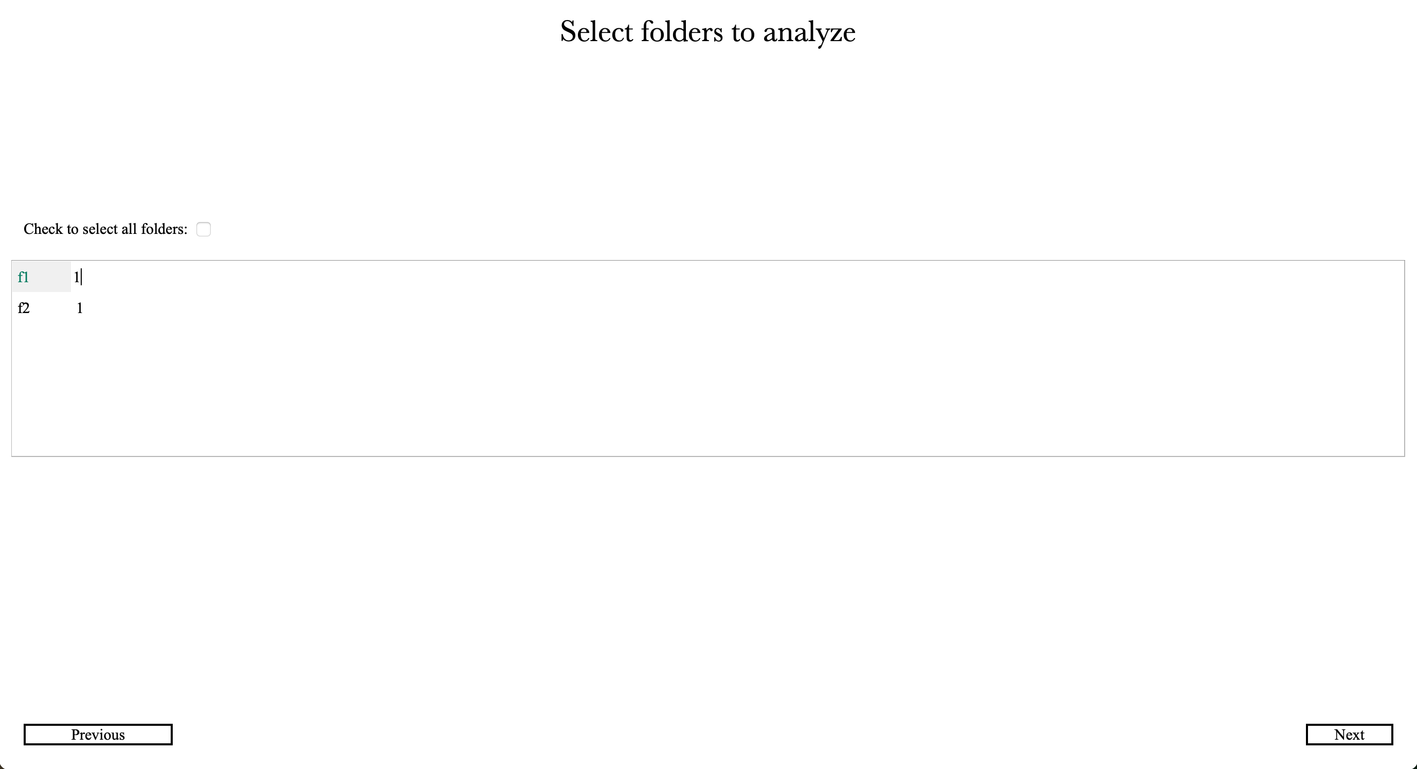 Select folders to analyze window