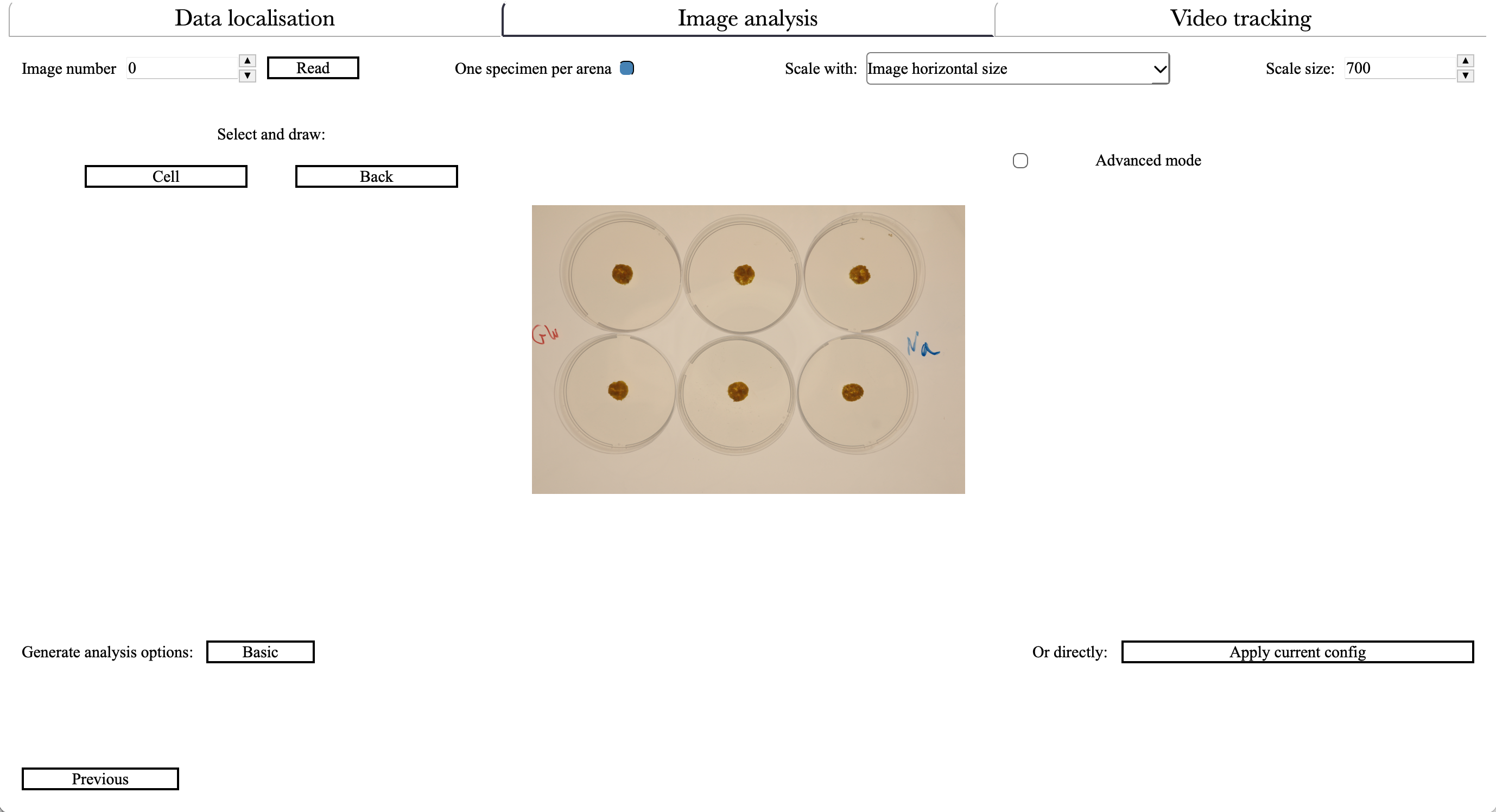 Cellects image analysis window