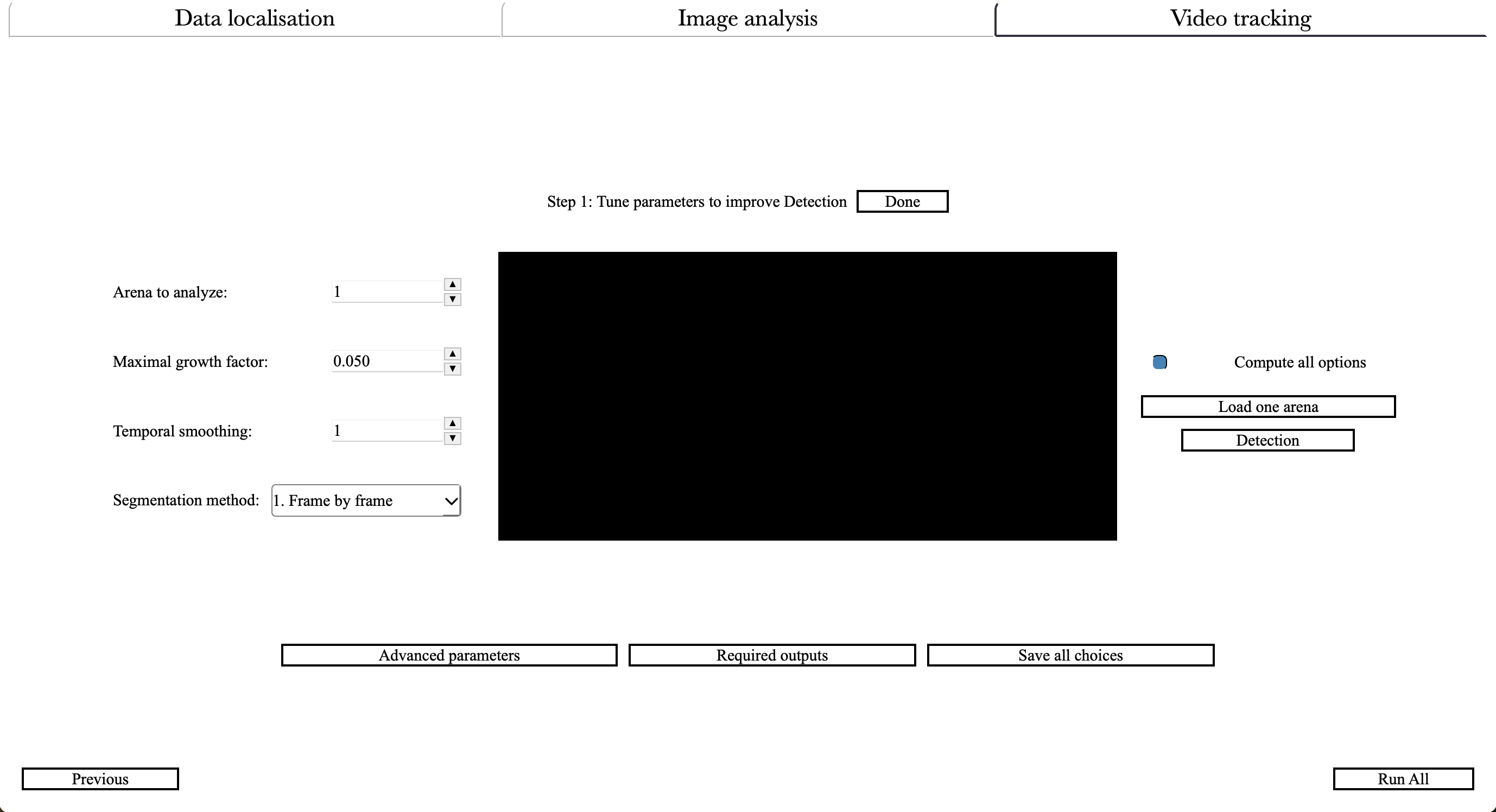 Cellects video tracking window