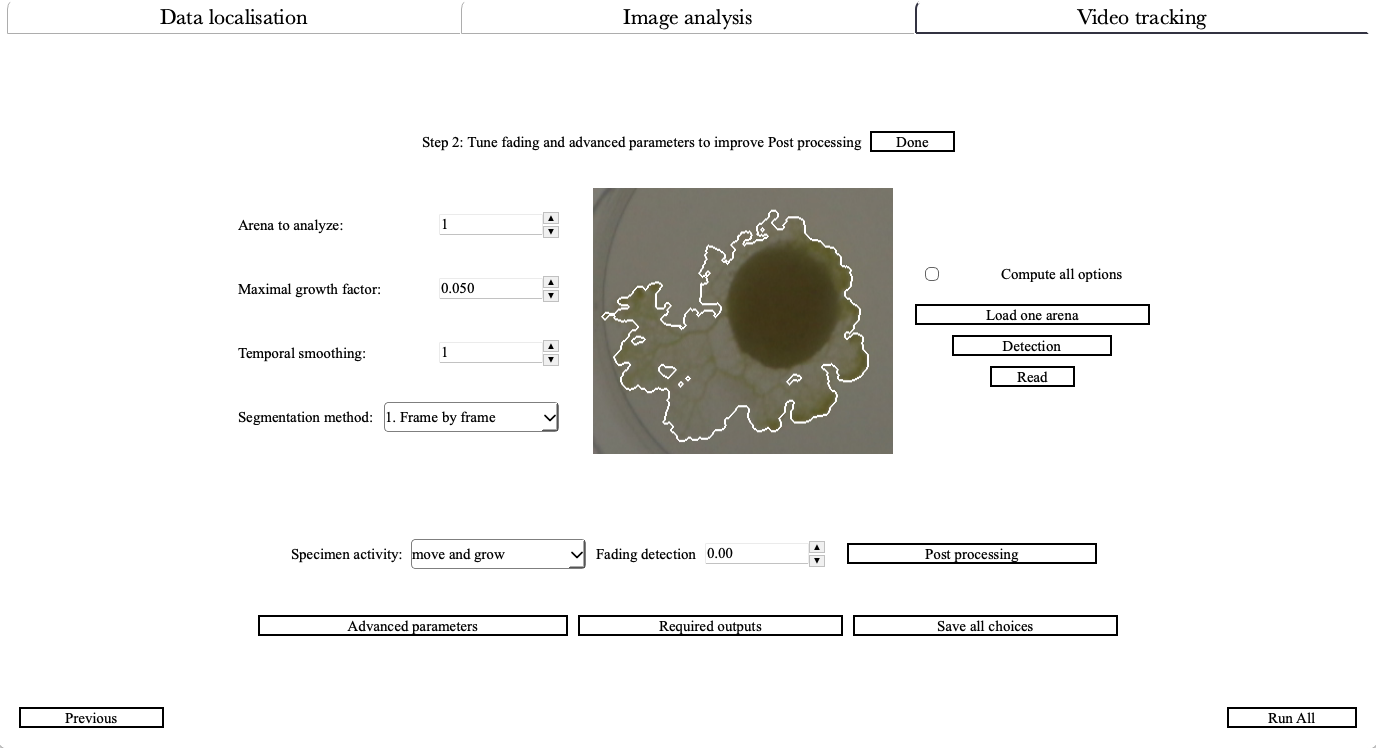 Cellects video tracking window during detection visualization